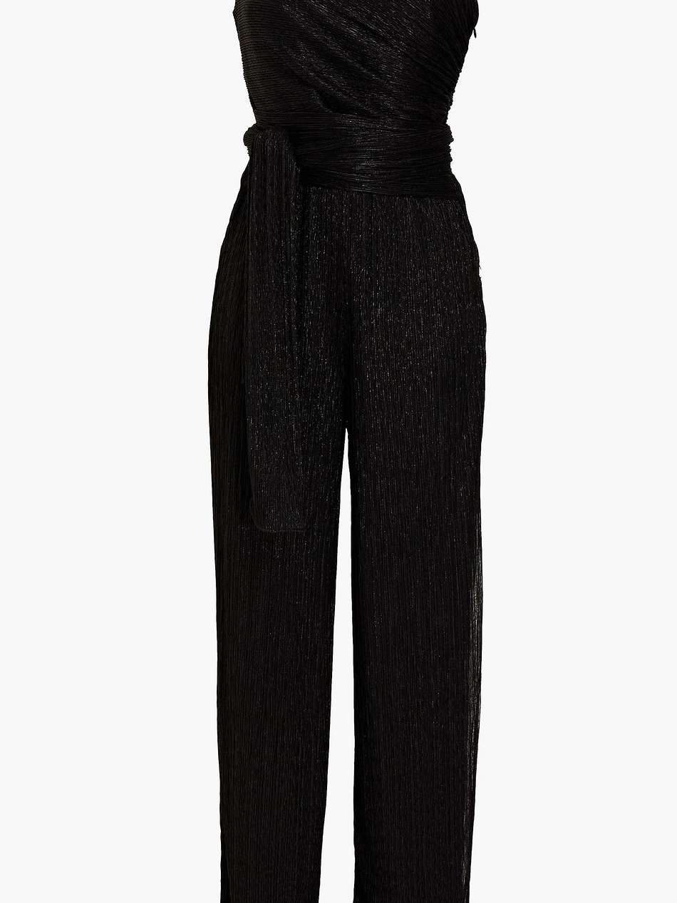 romee one-shoulder metallic crinkled jersey wide-leg jumpsuit