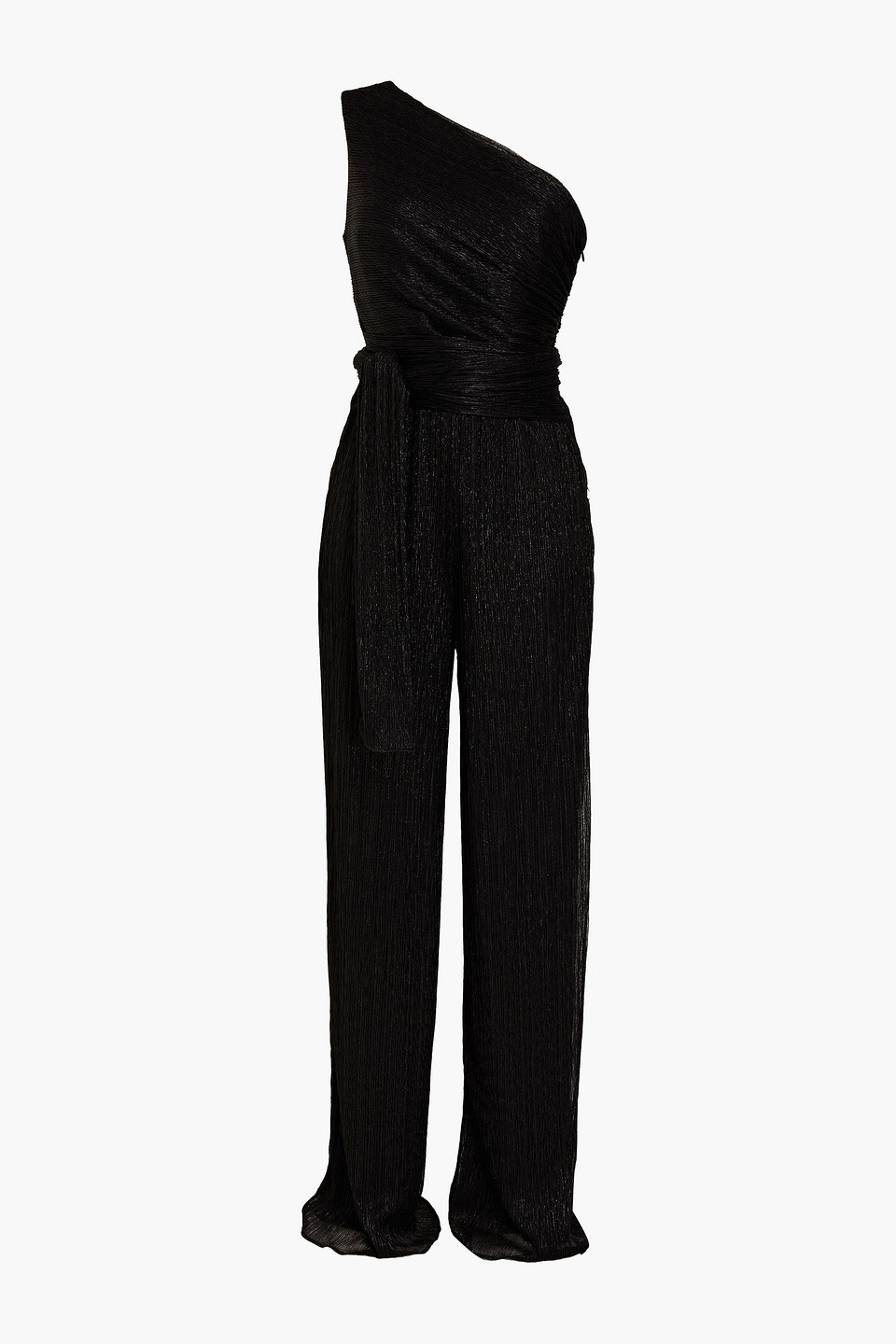 Romee one-shoulder metallic crinkled jersey wide-leg jumpsuit