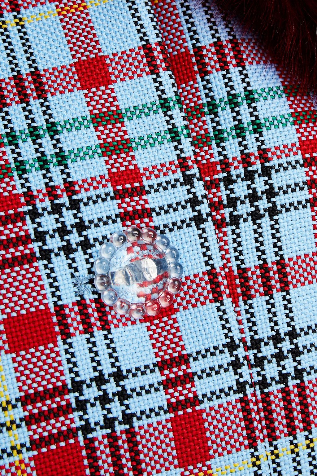 SHRIMPS Colonel faux fur-trimmed checked jacquard coat