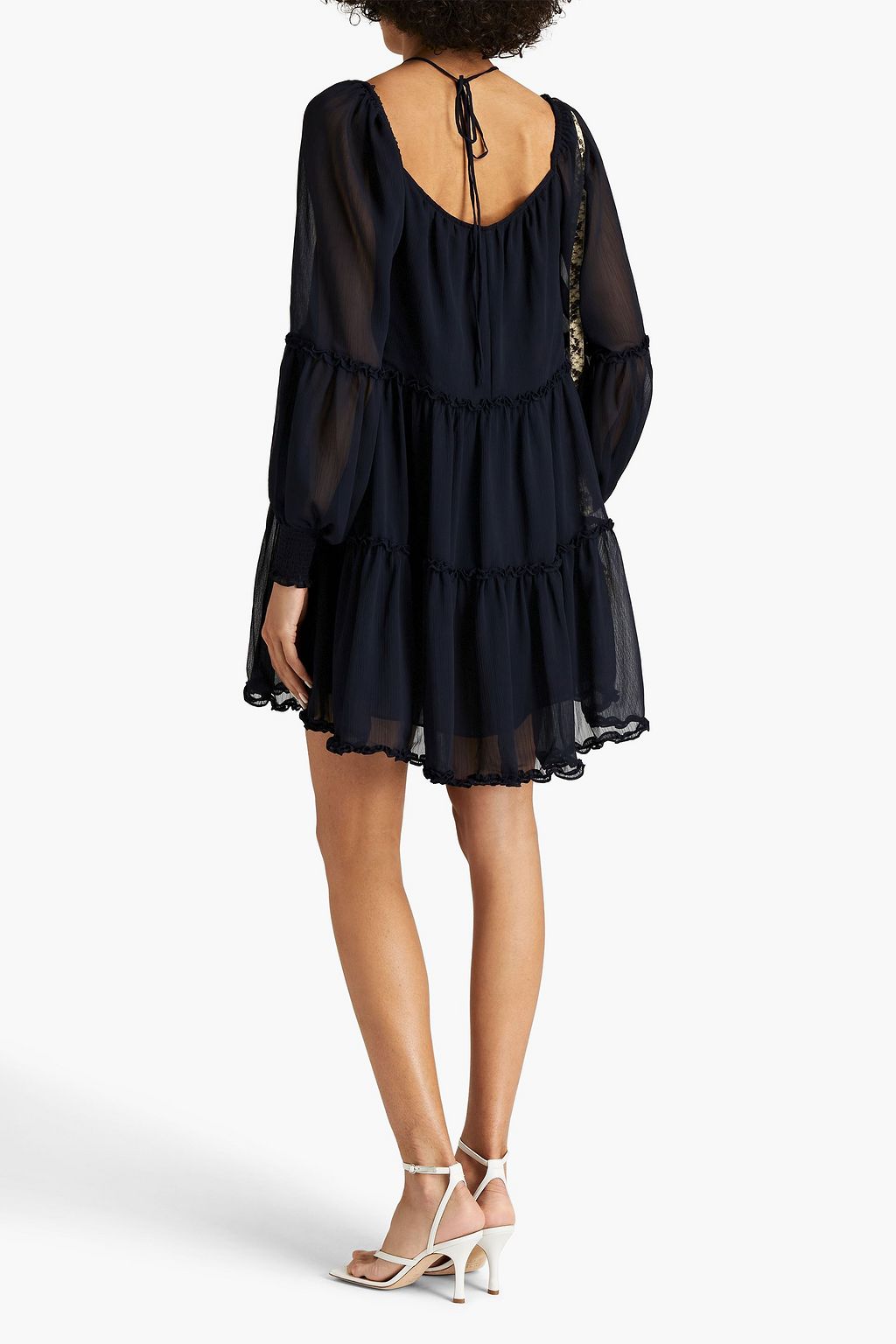 CINQ À SEPT Zinia tiered crepon halterneck mini dress