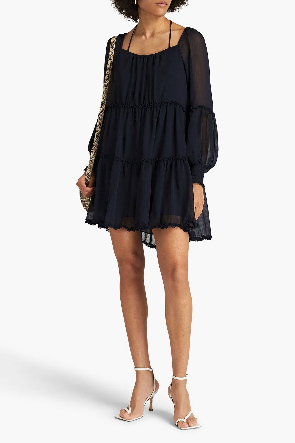 CINQ À SEPT Zinia tiered crepon halterneck mini dress