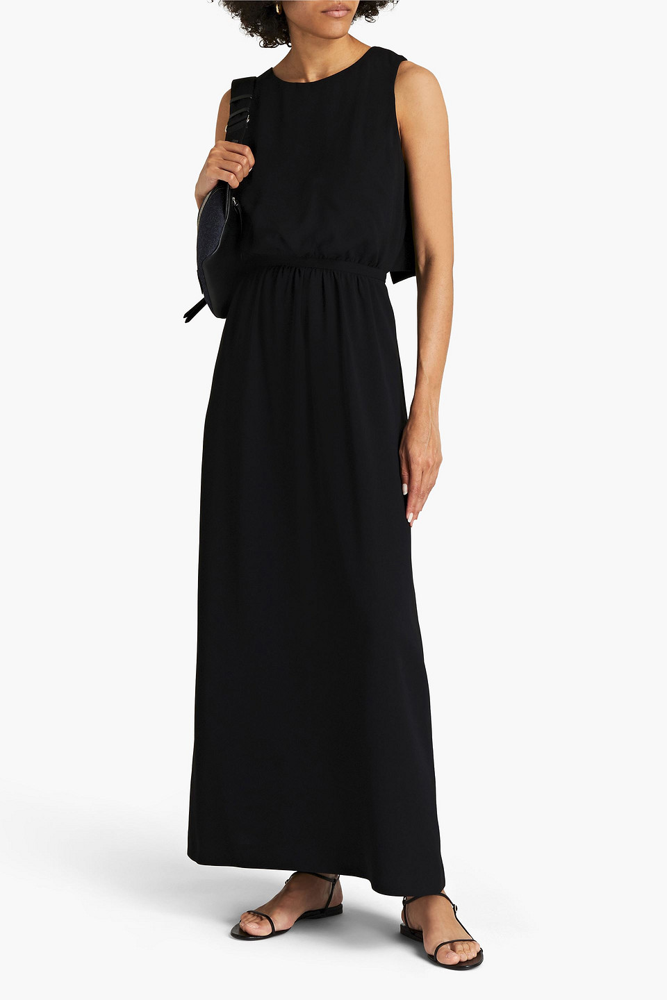 Aspesi Gathered Crepe Maxi Dress In Black