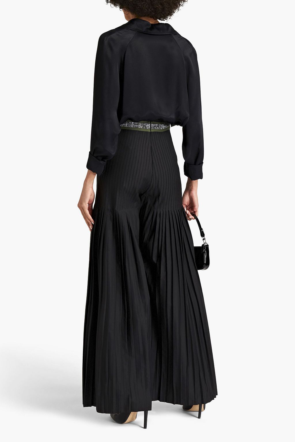 HUISHAN ZHANG Tweed-trimmed pleated cotton-blend flared pants