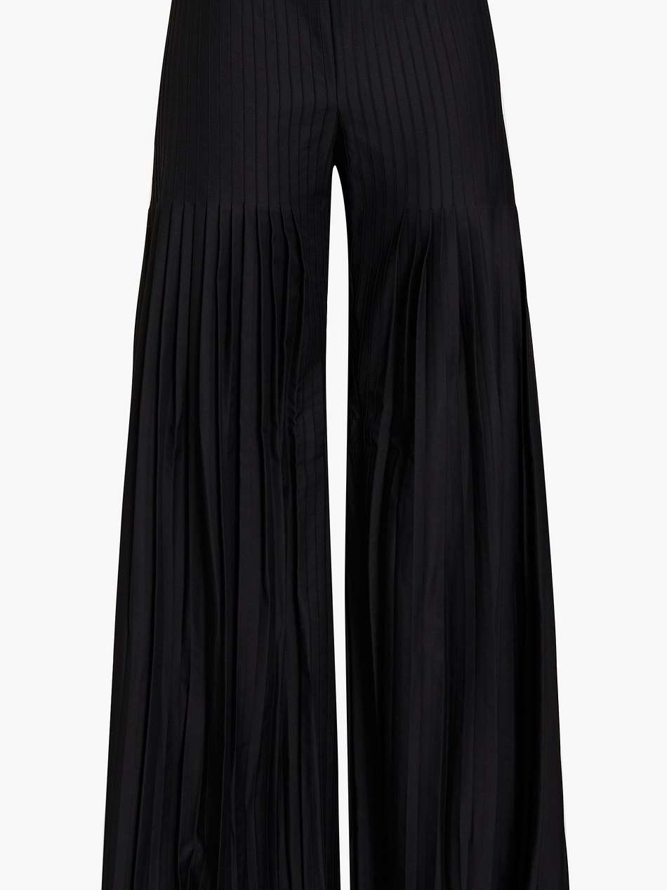 tweed-trimmed pleated cotton-blend flared pants