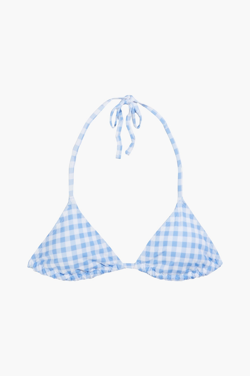 Hvn Gingham Triangle Bikini Top In Blue