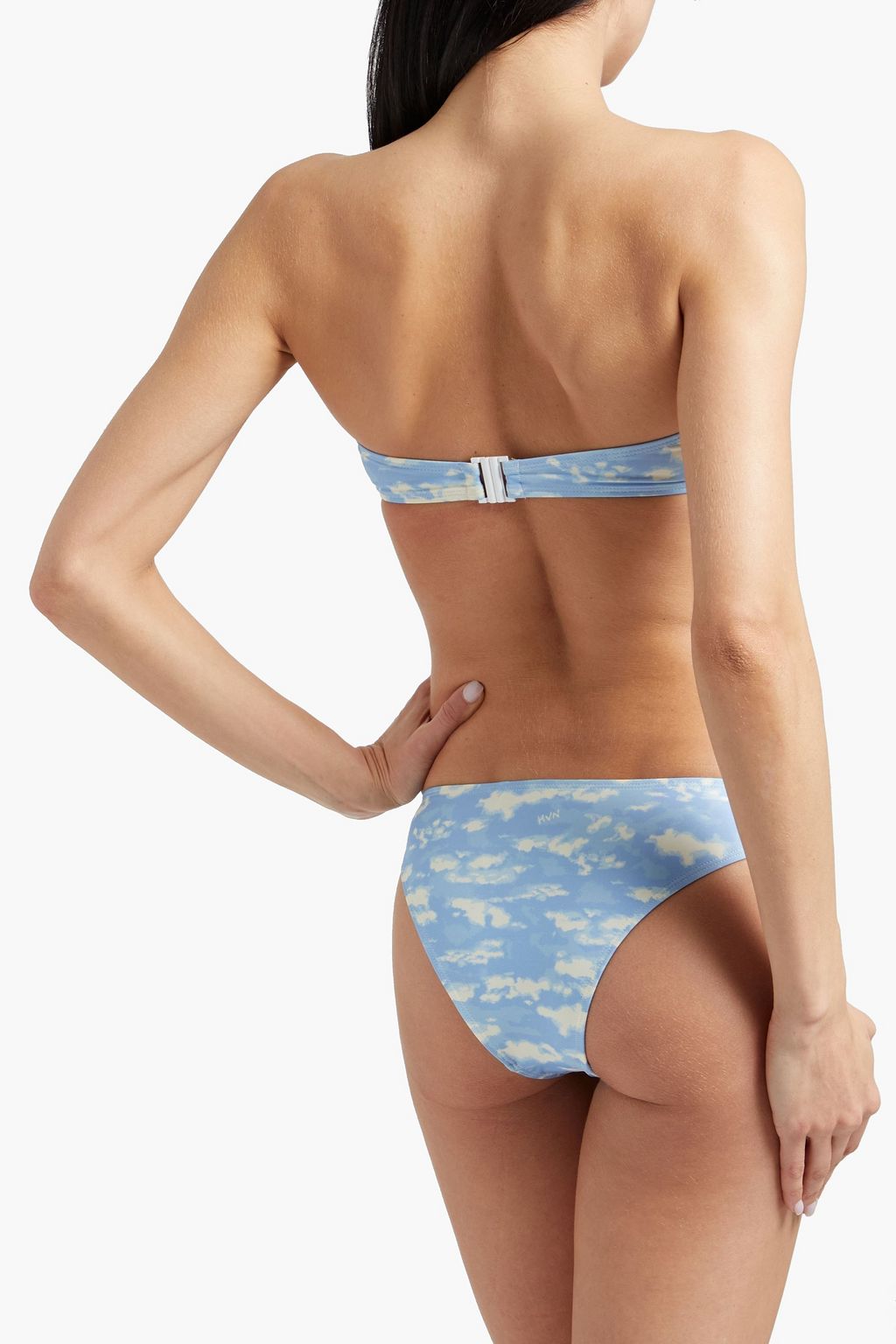 HVN Ruched printed bandeau bikini top