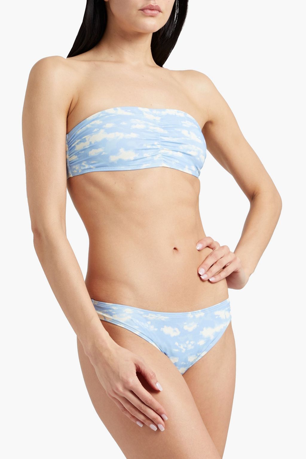 HVN Ruched printed bandeau bikini top
