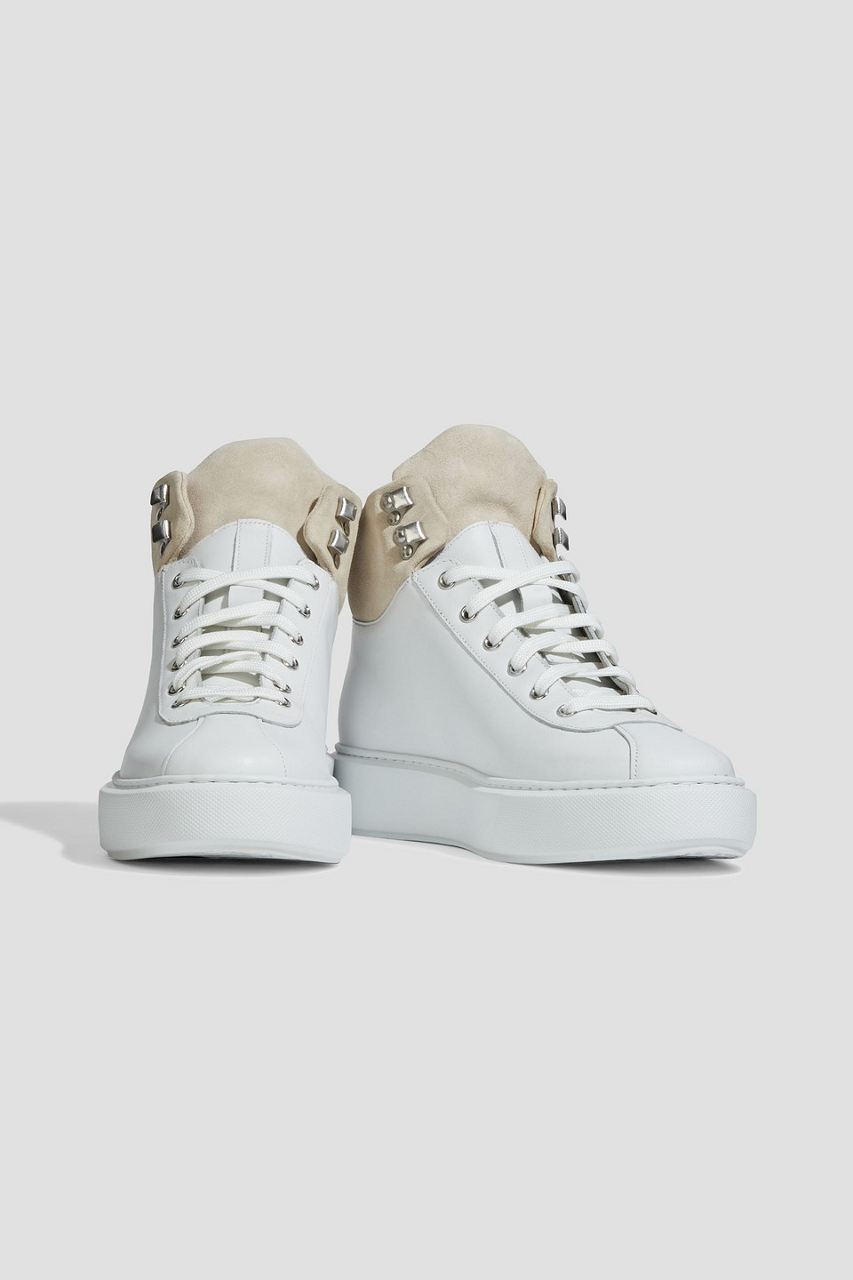 Grenson Suede-trimmed Leather High-top Sneakers In White