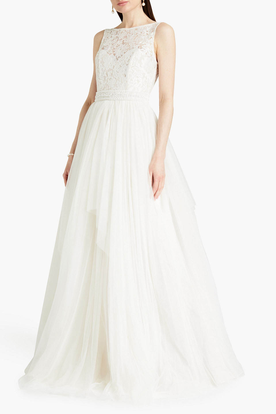 Theia Calista Embellished Chantilly Lace And Tulle Bridal Gown In White