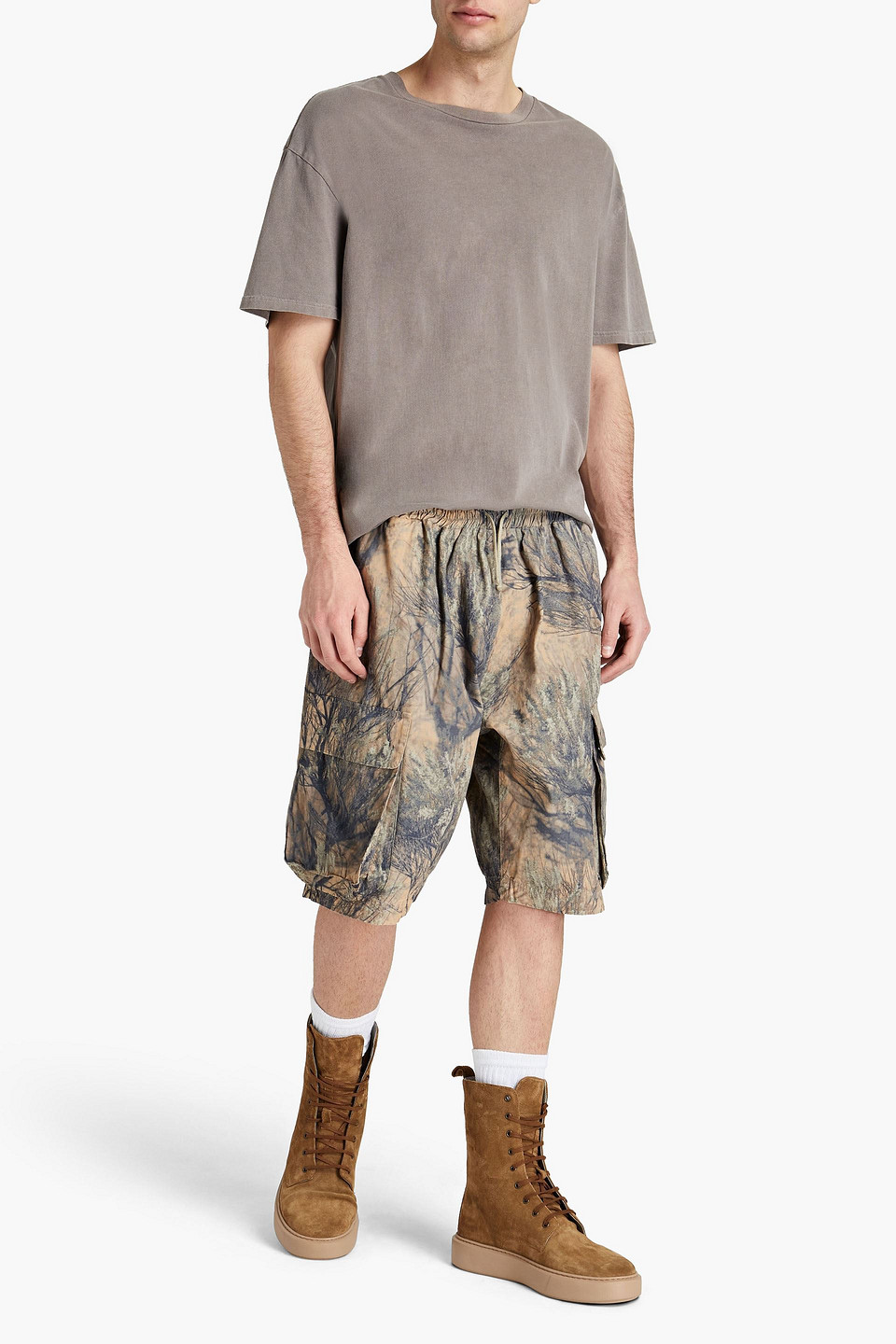 Yeezy Man Printed Cotton Shell Shorts In Grey