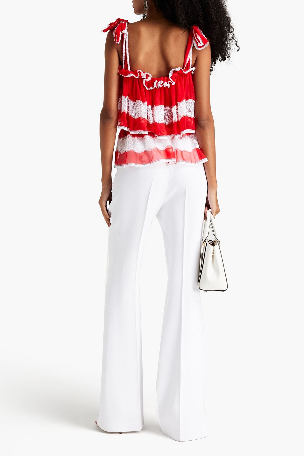 DOLCE&GABBANA Lace-paneled two-tone silk-blend chiffon top