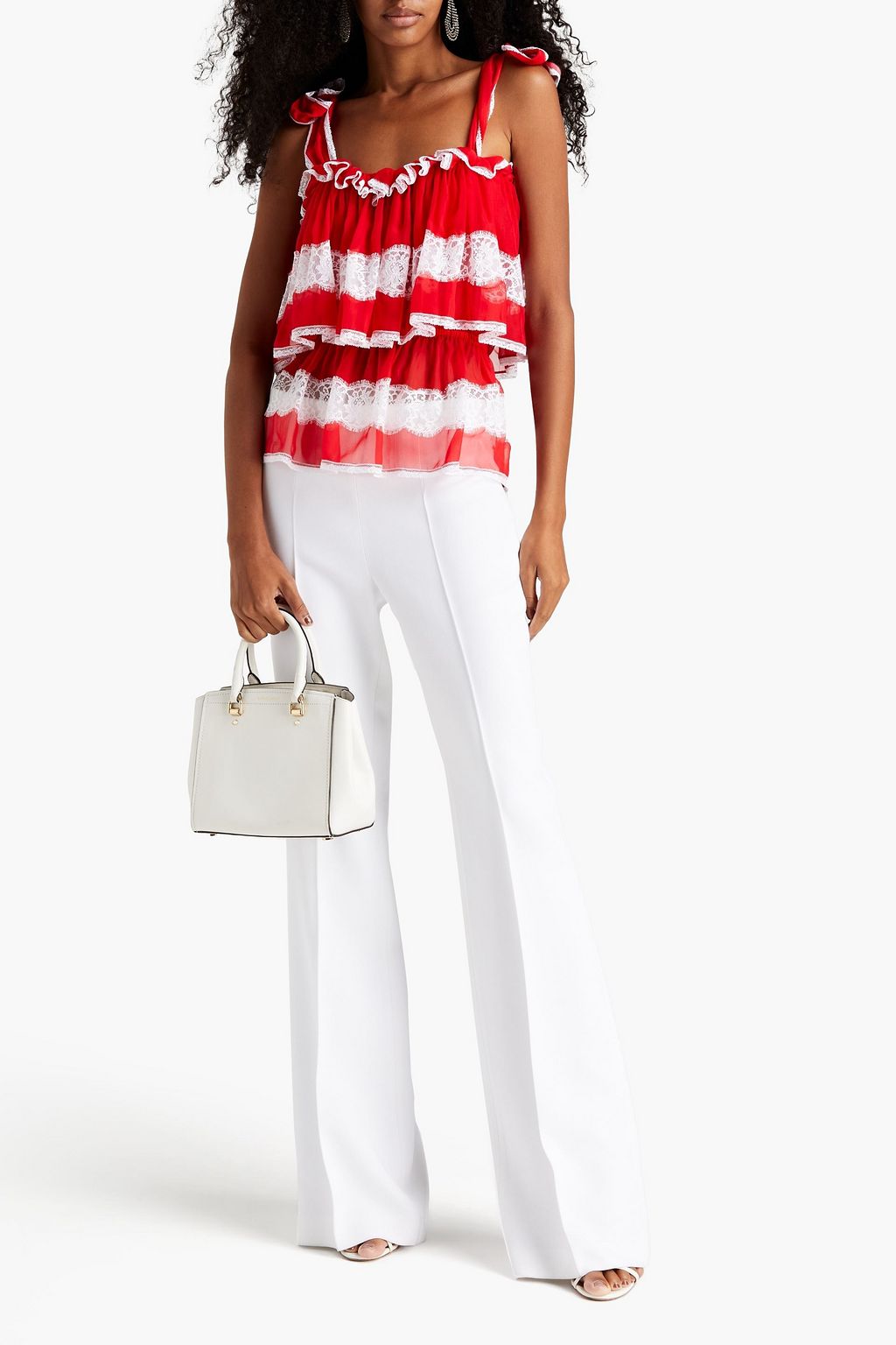 DOLCE&GABBANA Lace-paneled two-tone silk-blend chiffon top