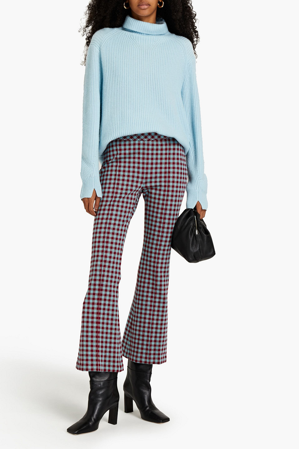 Rosetta Getty Gingham Jersey Flared Trousers In Crimson