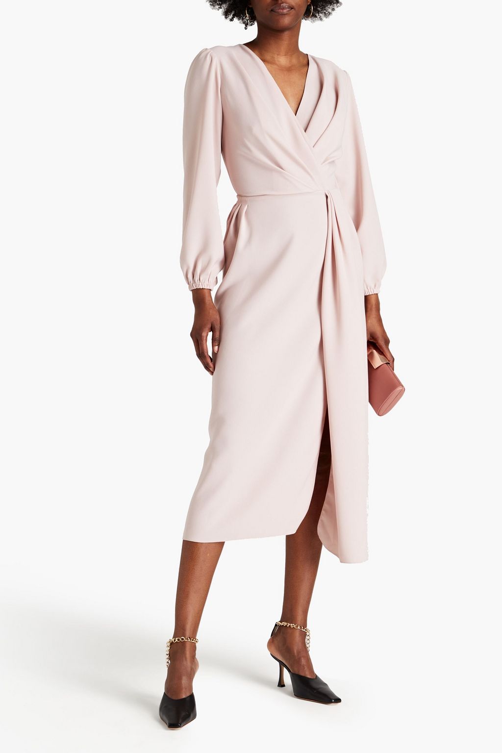 RHEA COSTA Wrap-effect crepe midi dress