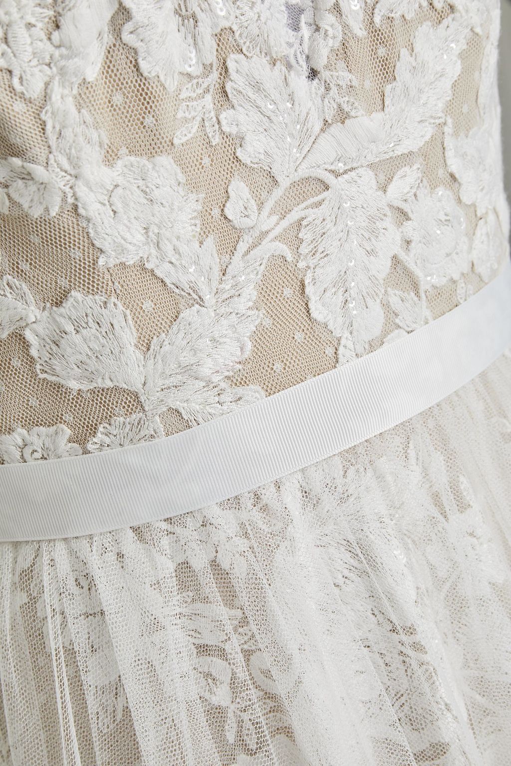 THEIA Ingrid embellished tulle and point d'esprit wedding gown