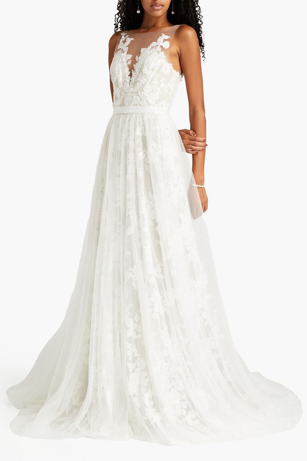 THEIA Ingrid embellished tulle and point d'esprit wedding gown