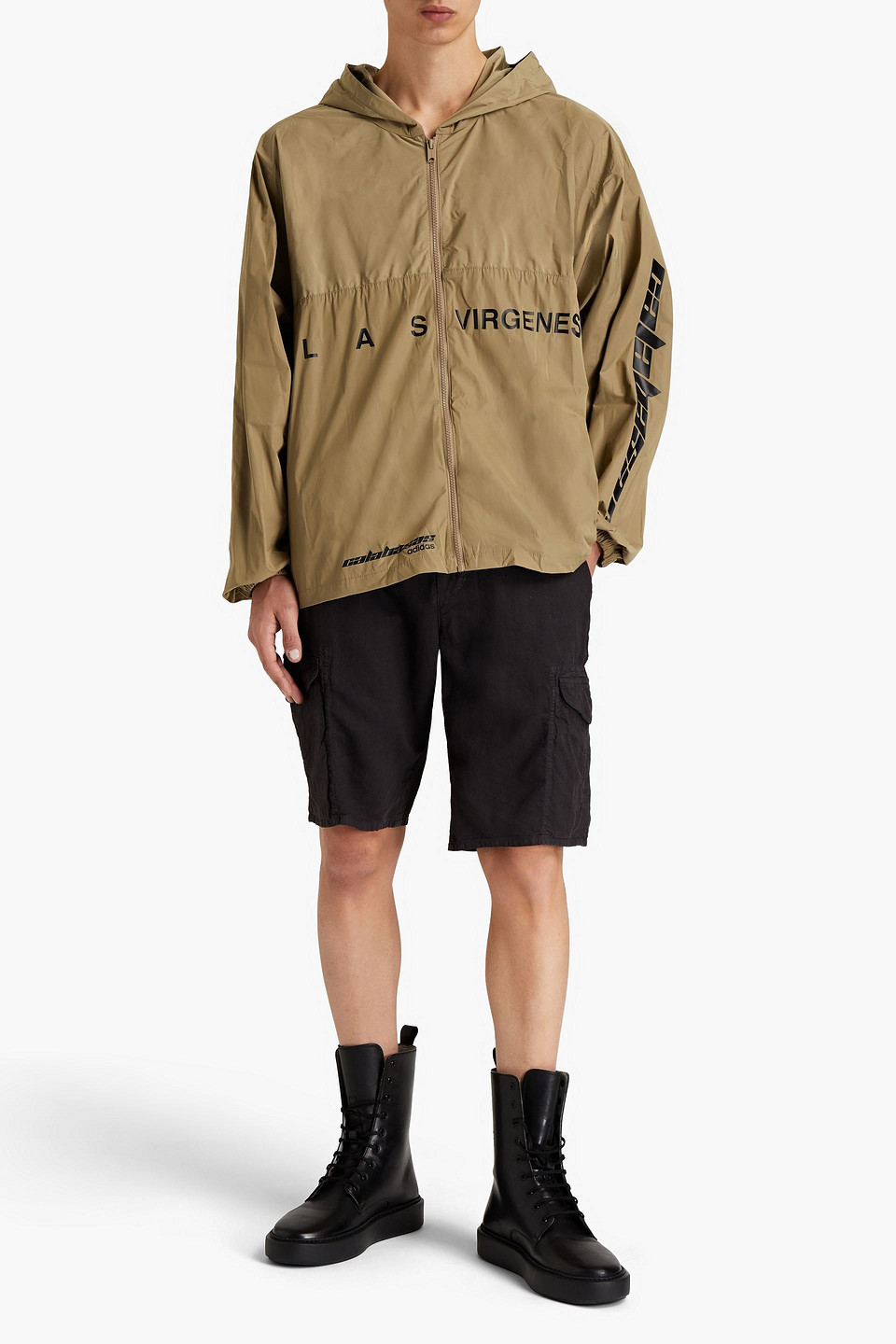 Adidas X Yeezy Man Printed Shell Hooded Jacket In Brown