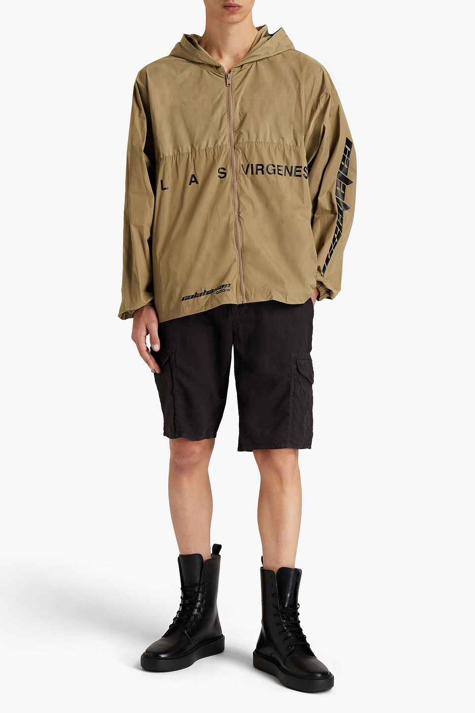 Adidas X Yeezy Man Printed Shell Hooded Jacket In Brown