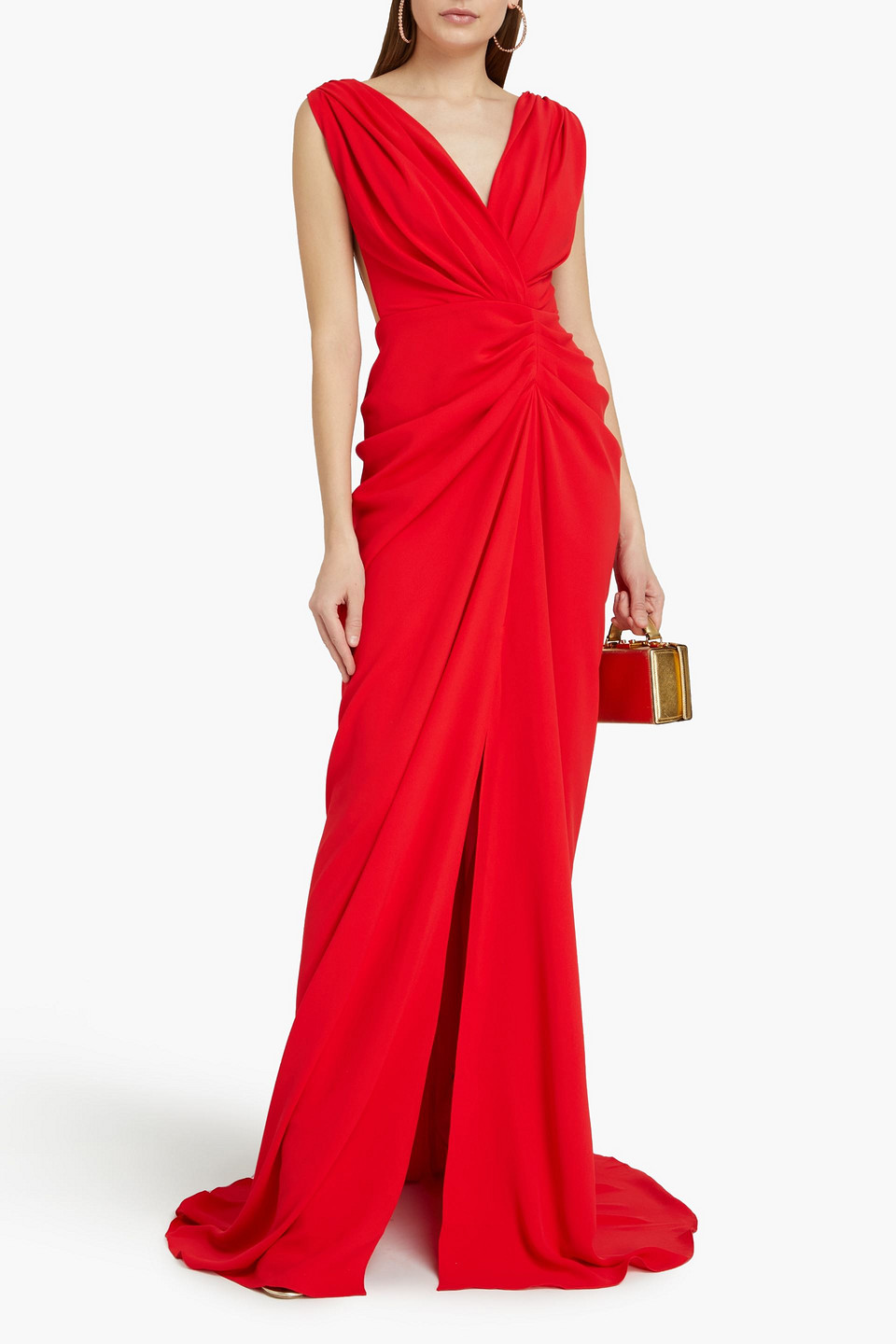 Rhea Costa Ruched Cady Gown In Red
