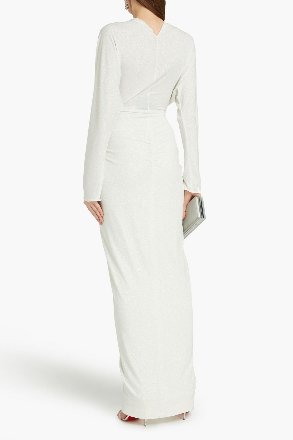 RHEA COSTA Wrap-effect glittered jersey gown