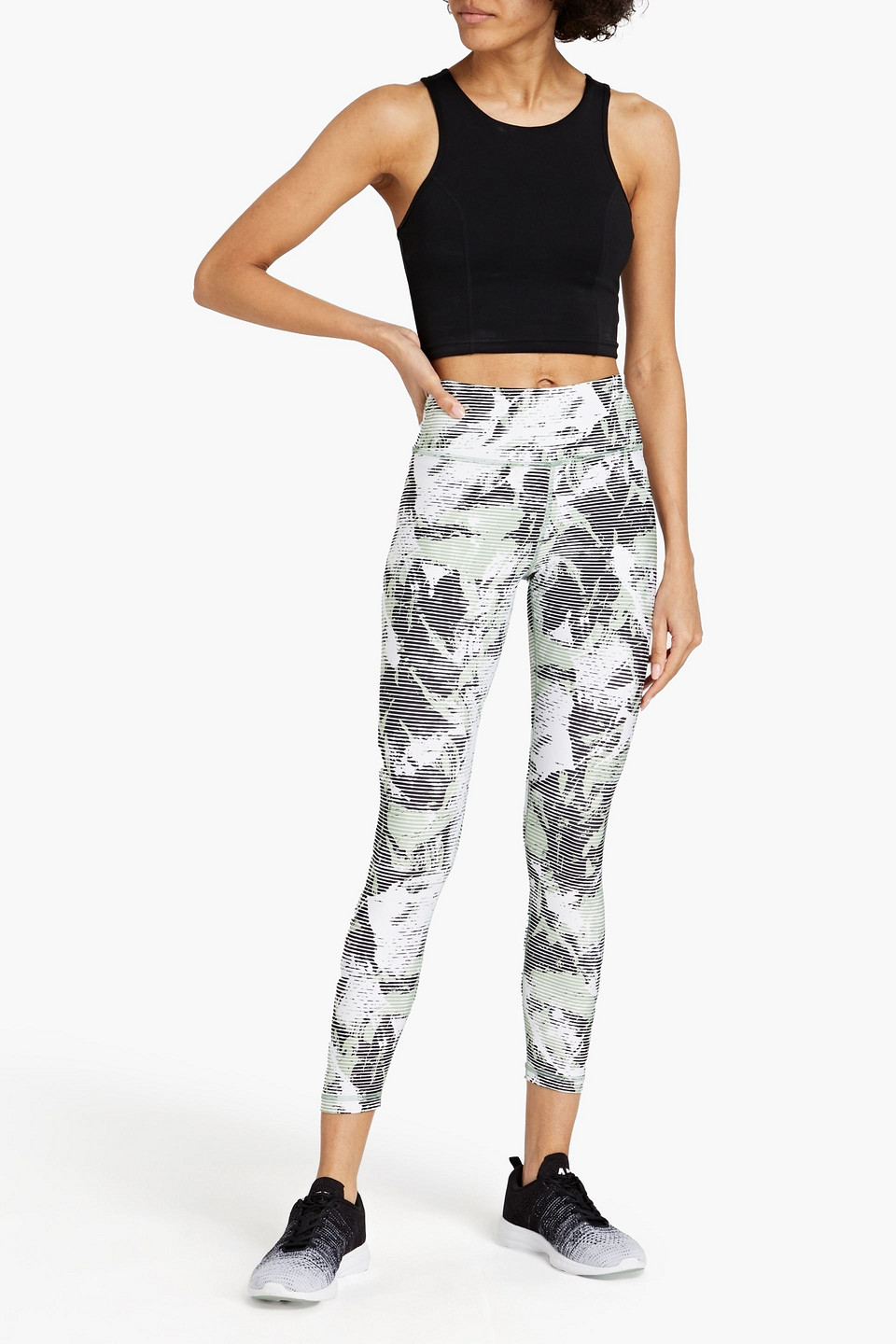 Dkny Cropped Printed Stretch Leggings In Sage Green