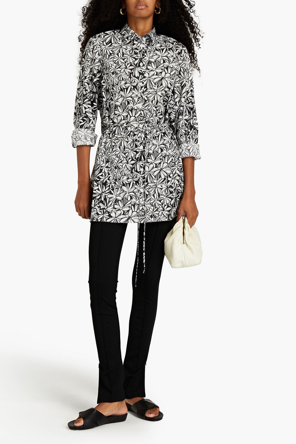 Shop Rosetta Getty Floral-print Cotton-poplin Shirt In White