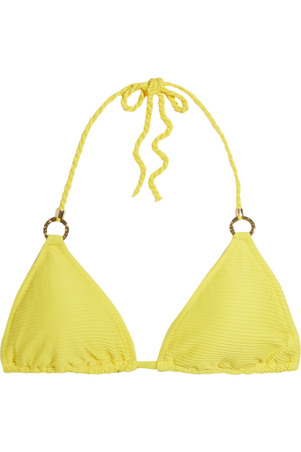Heidi Klein Ring-embellished Ribbed Triangle Bikini Top In Yellow