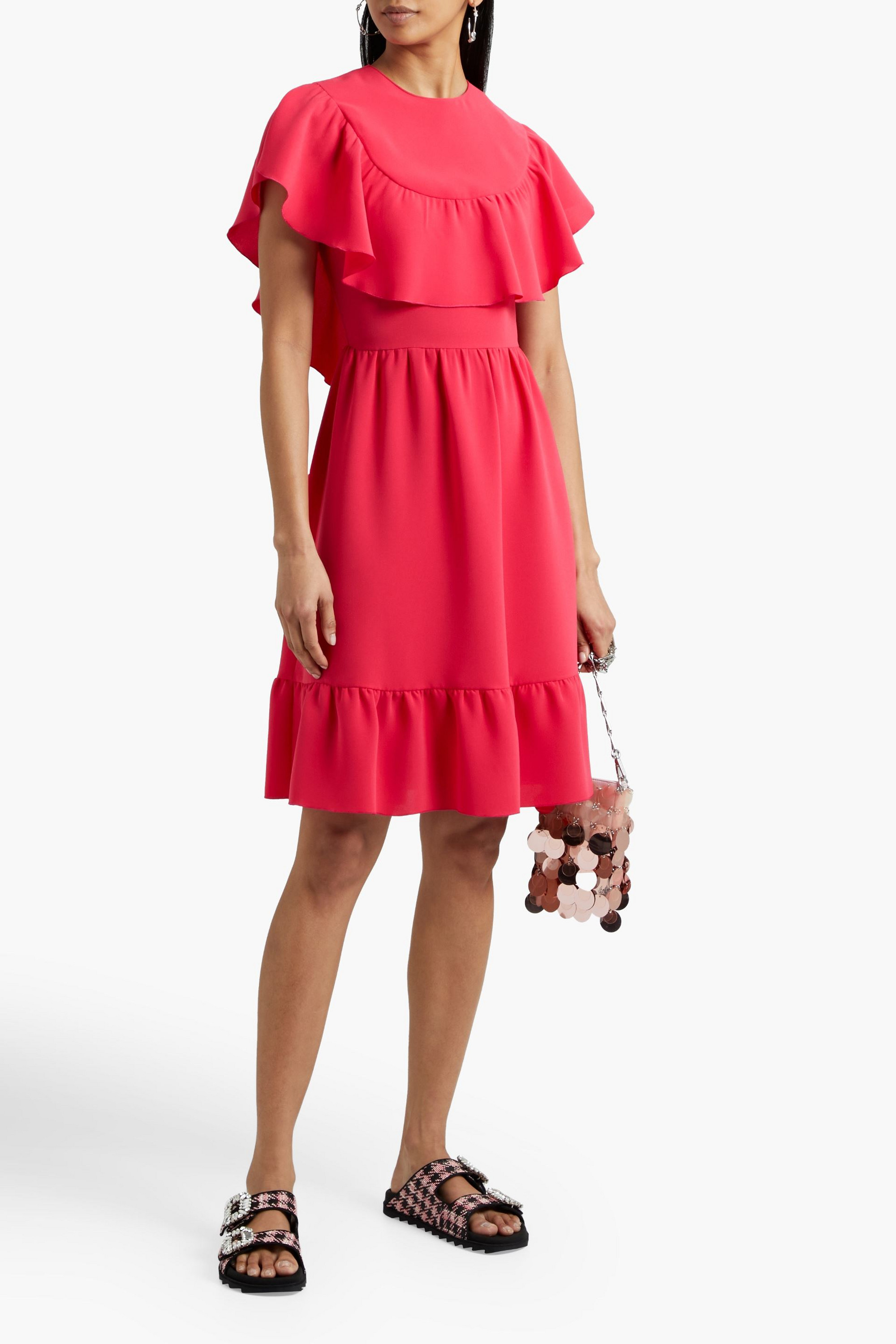 REDValentino Gathered ruffled crepe dress