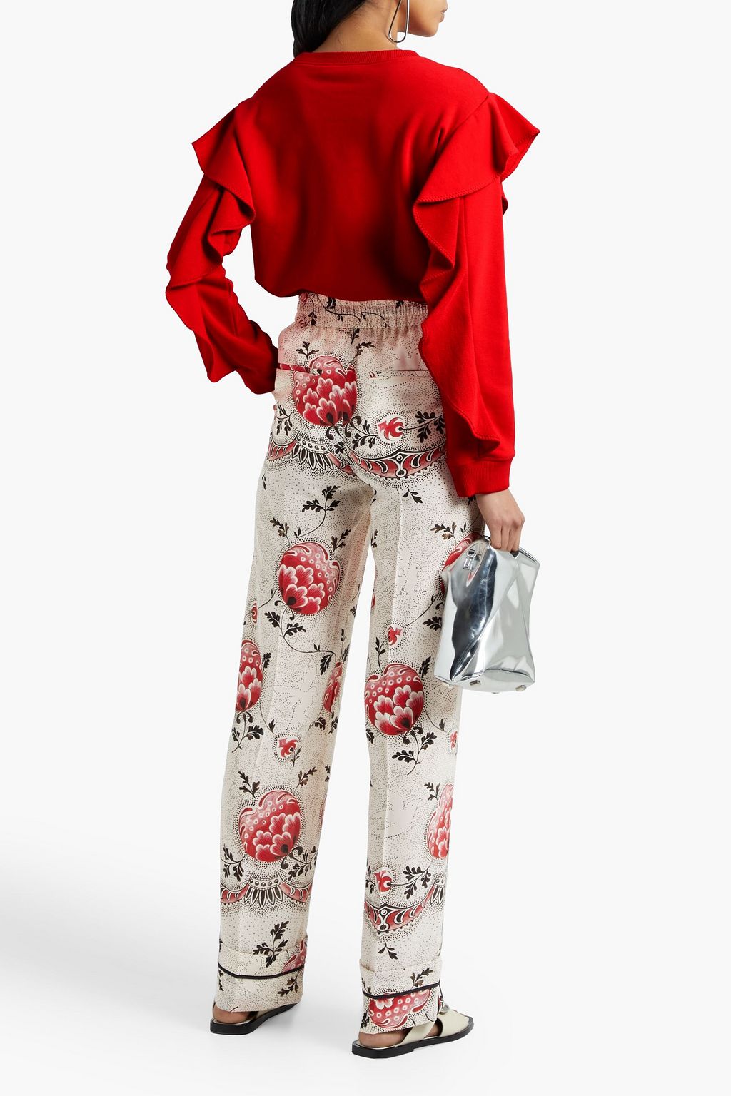 REDVALENTINO Printed silk crepe de chine straight-leg pants