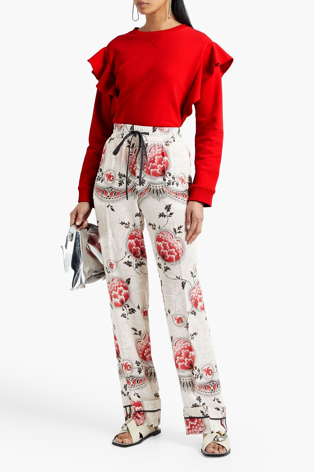 REDVALENTINO Printed silk crepe de chine straight-leg pants