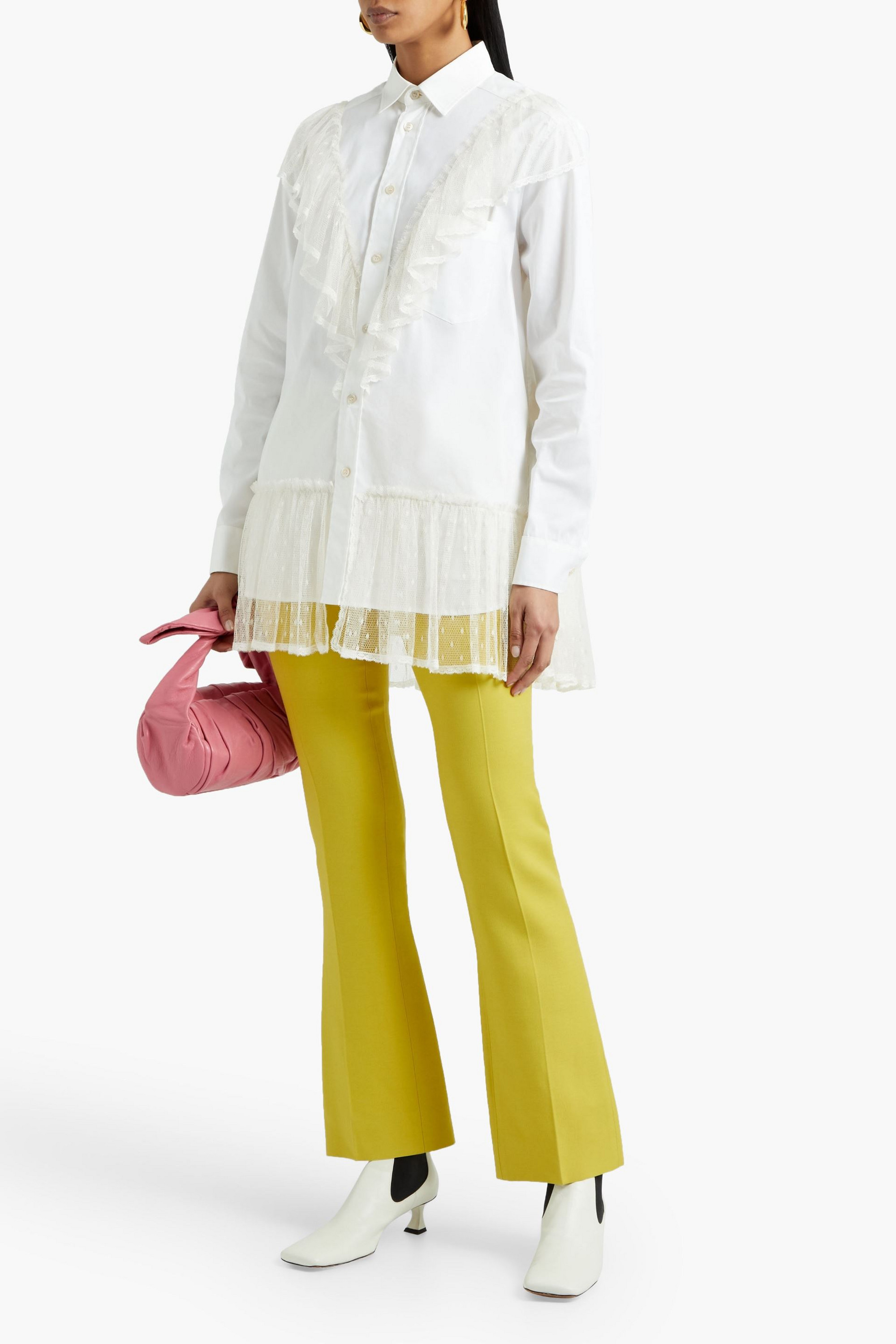REDValentino Ruffled point d'esprit and poplin shirt