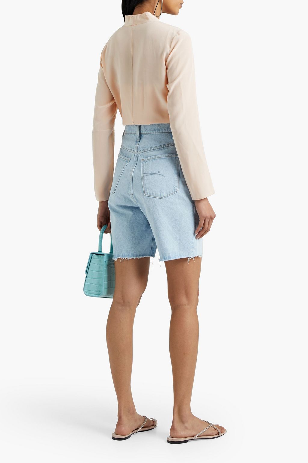 REDVALENTINO Pussy-bow lace-paneled silk crepe de chine blouse