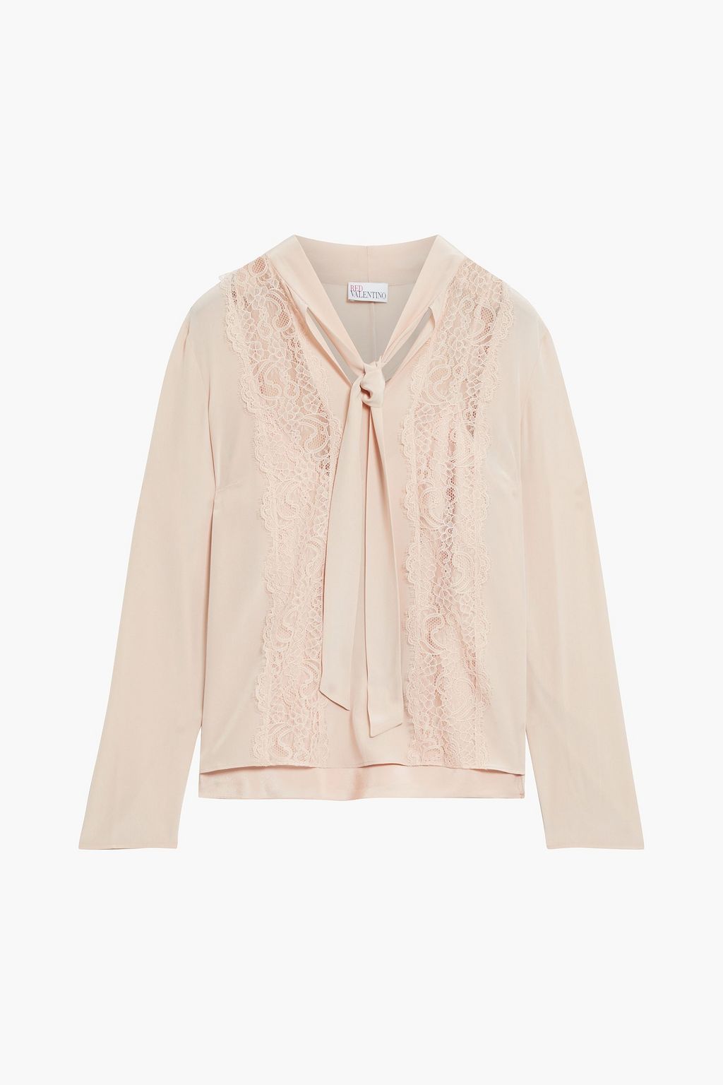 REDVALENTINO Tie-neck lace-paneled silk crepe de chine blouse | THE OUTNET