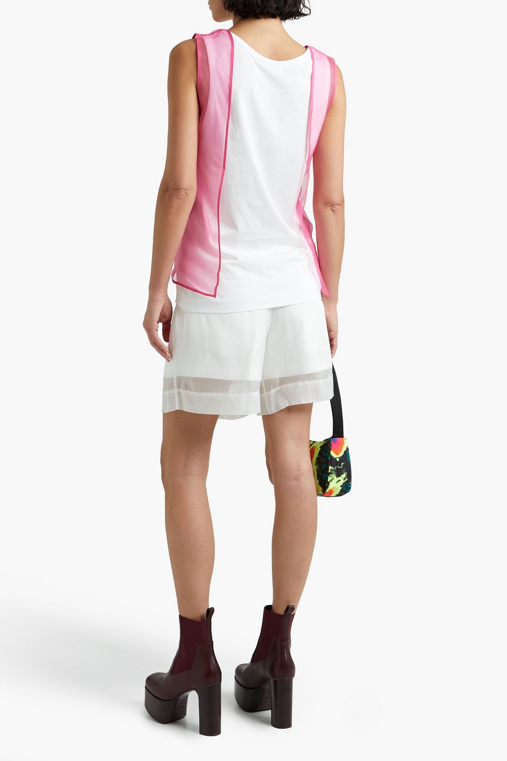 DRIES VAN NOTEN Layered silk-organza and printed cotton-jersey tank
