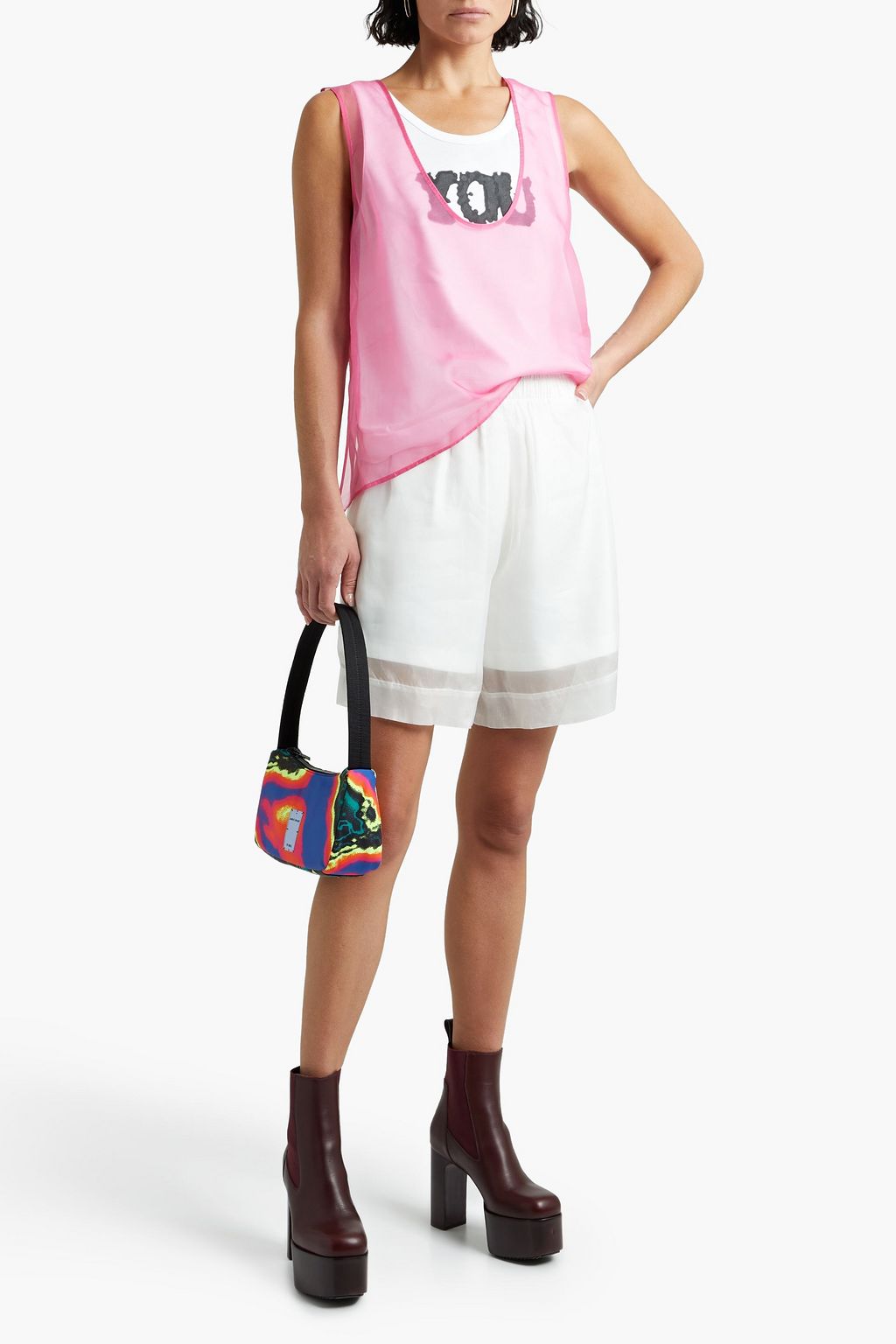 DRIES VAN NOTEN Layered silk-organza and printed cotton-jersey tank