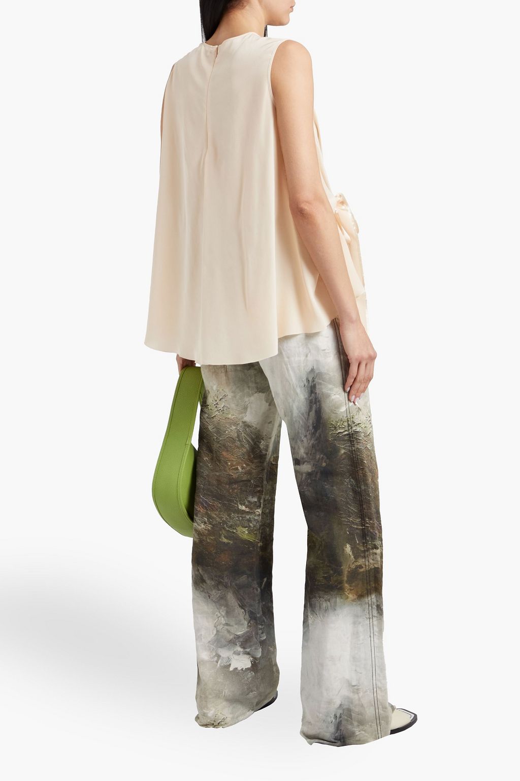 REDVALENTINO Gathered bow-detailed silk crepe de chine top