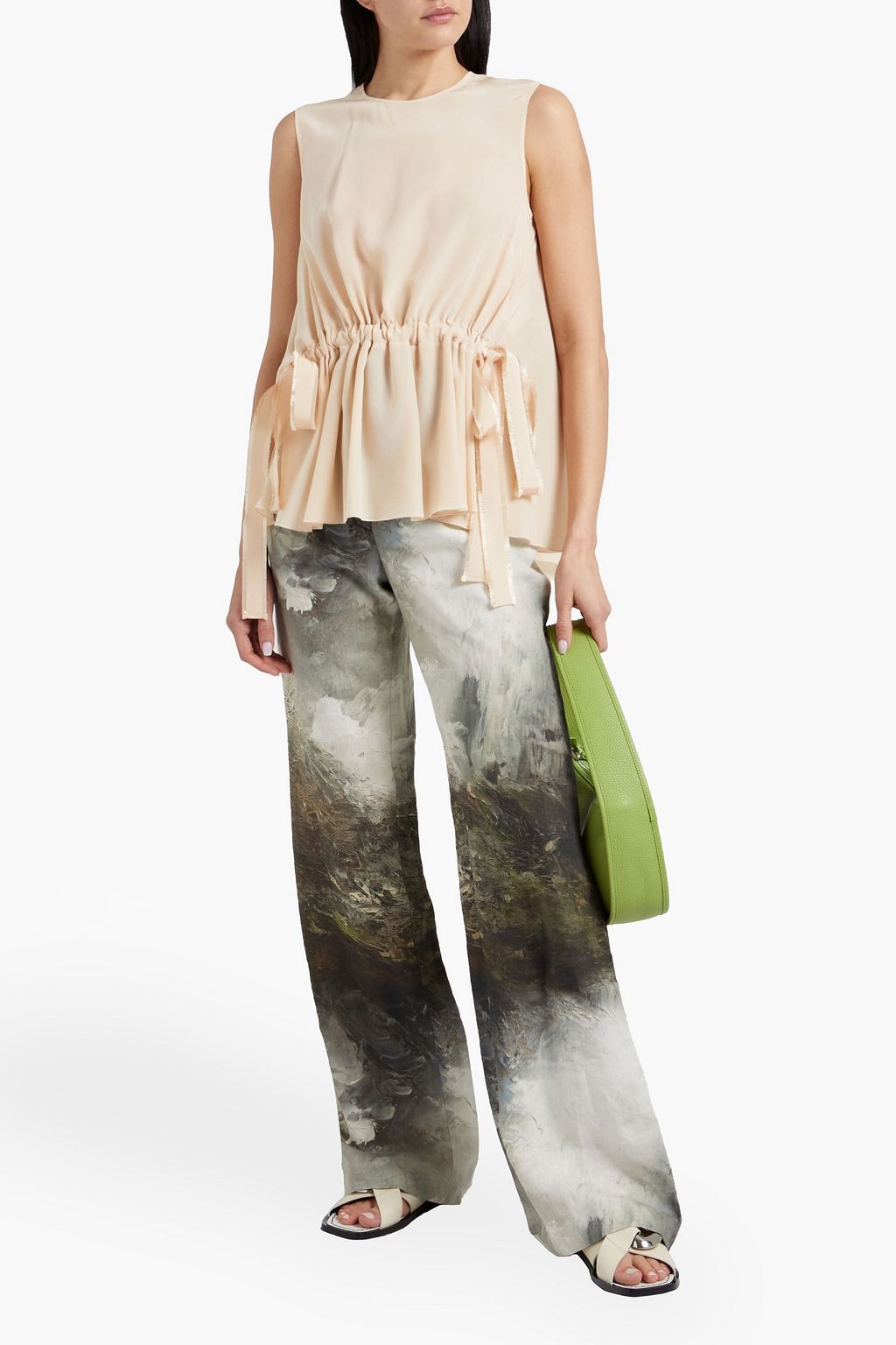REDVALENTINO Gathered bow-detailed silk crepe de chine top