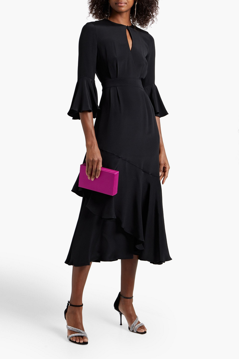 Erdem Florence Pleated Silk-satin Midi Dress In Black