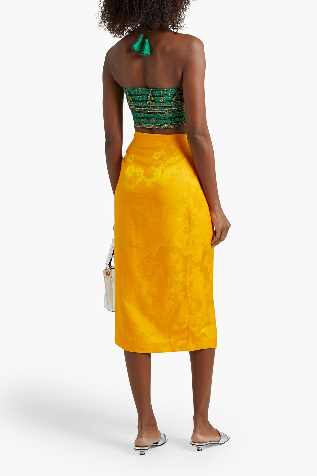 ALICE + OLIVIA Livia knotted printed crepe halterneck bra top