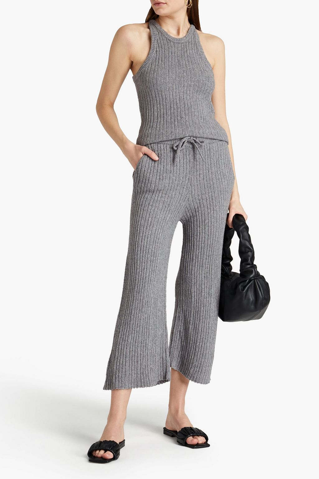 Gray Cropped ribbed cotton-blend wide 