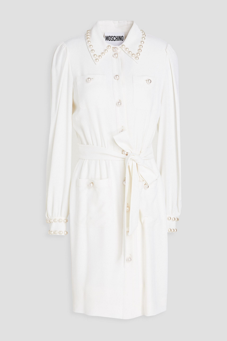 moschino - gathered embellished crepe shirt dress - white - it 42