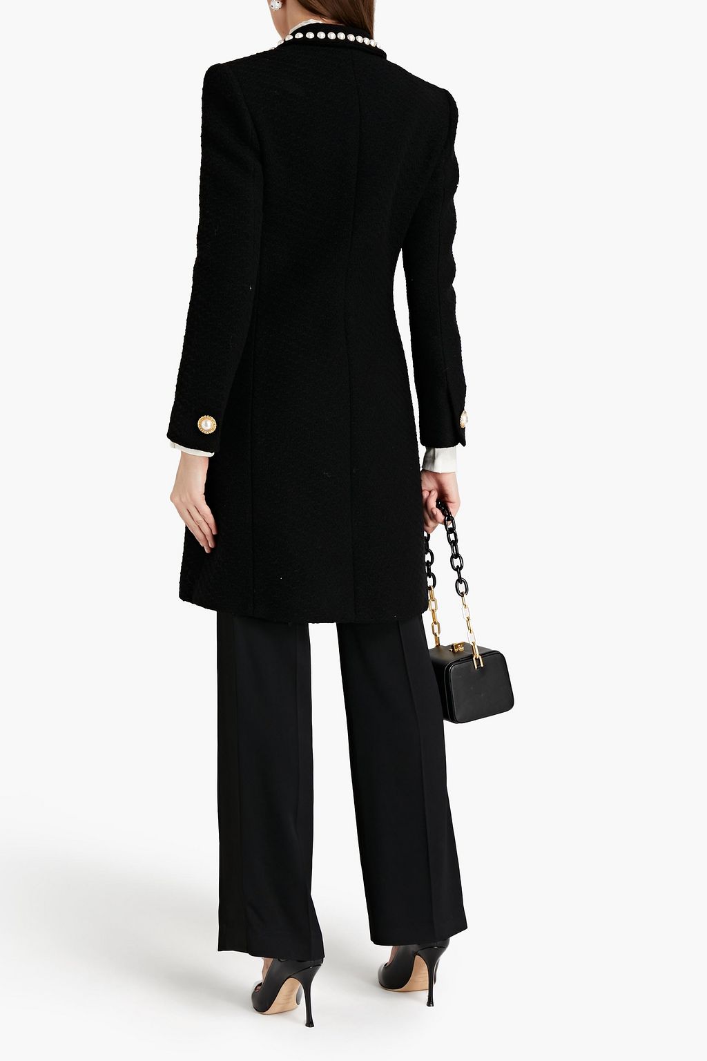 MOSCHINO Embellished wool-blend tweed coat