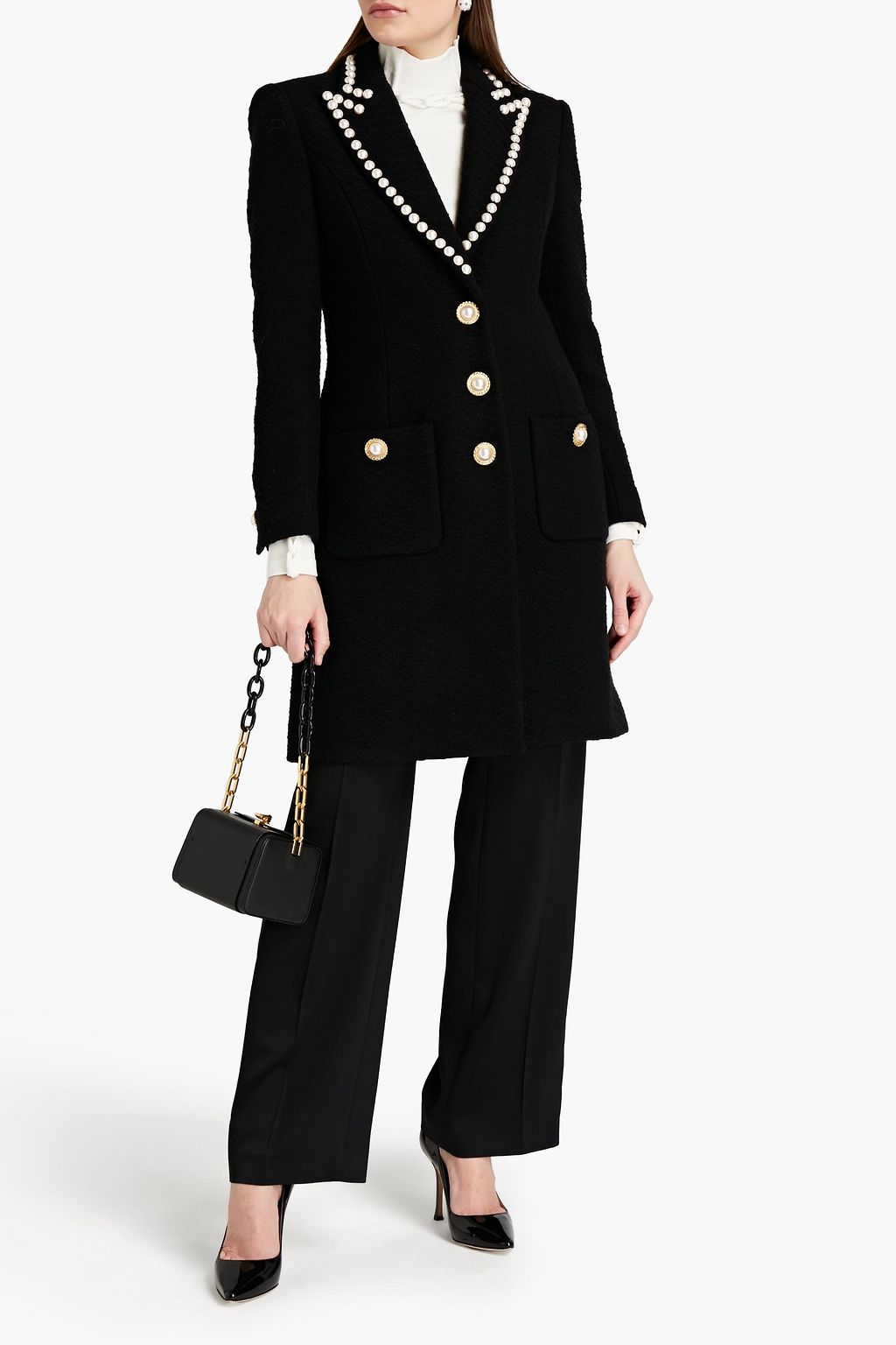 MOSCHINO Embellished wool-blend tweed coat