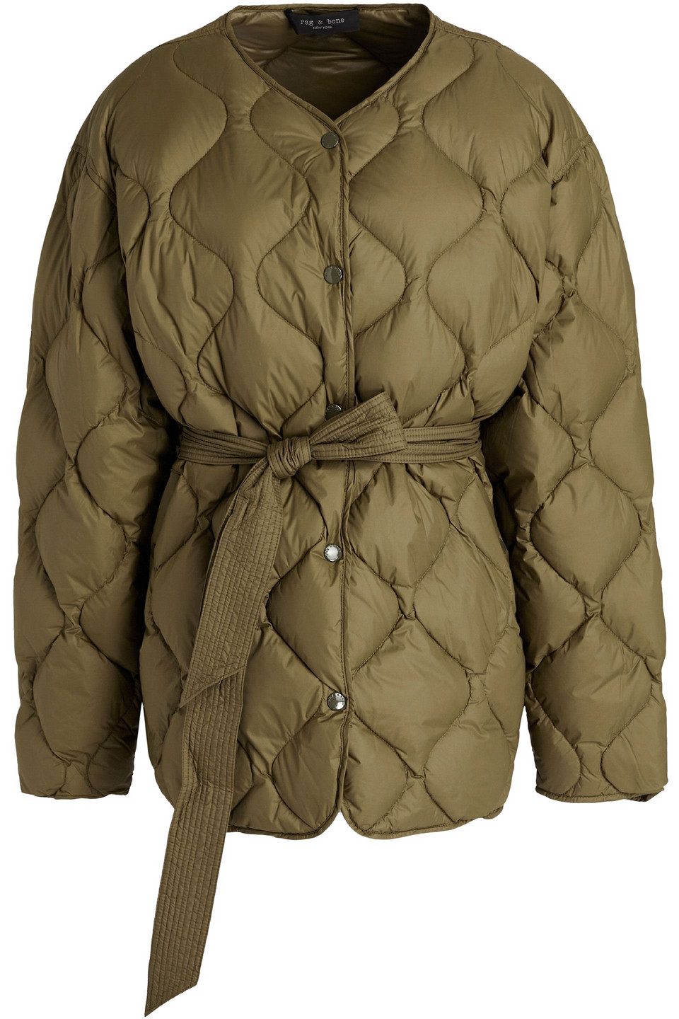 Rag & Bone Rudy Belted Quilted Shell Down Coat In Army Green