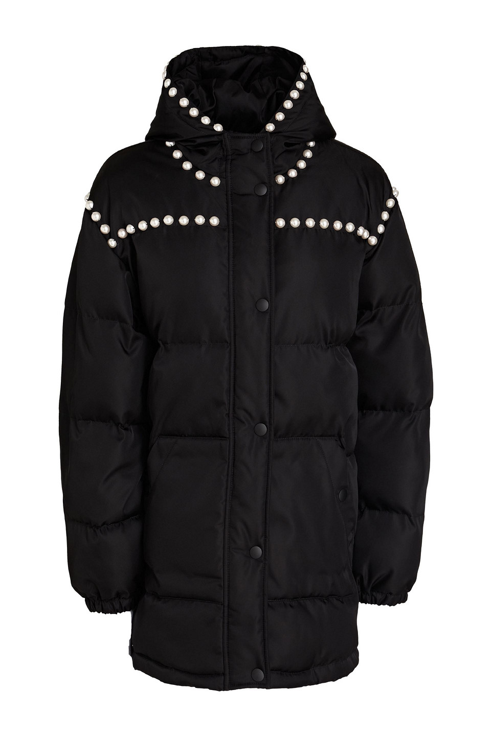 moschino - embellished quilted shell hooded jacket - black - it 40