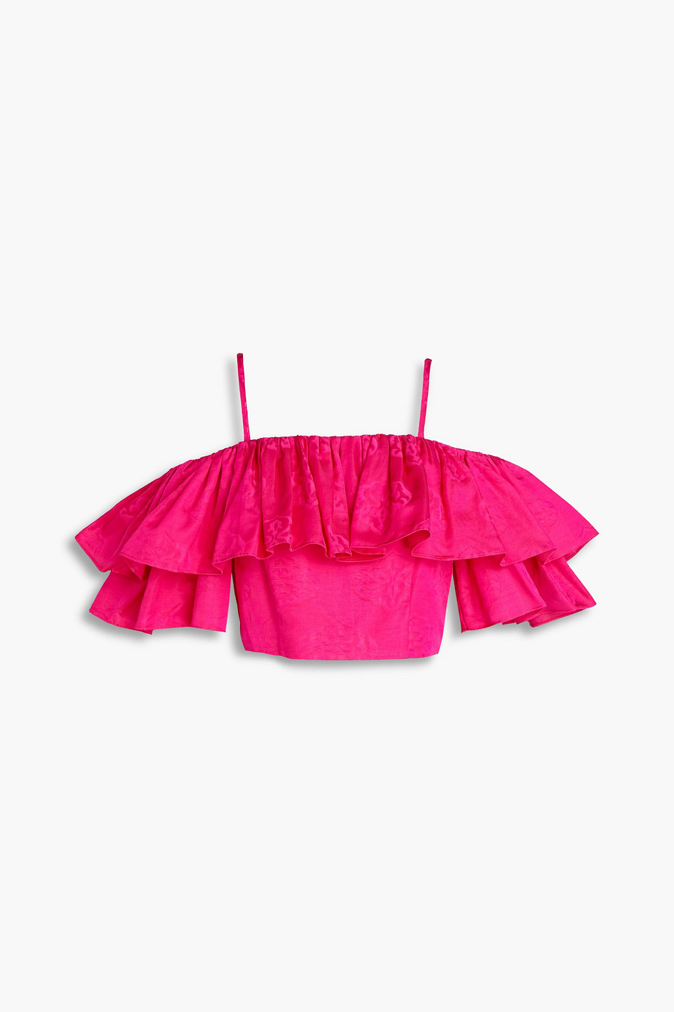 sandro - hally cropped cold-shoulder floral-jacquard top - pink - 4
