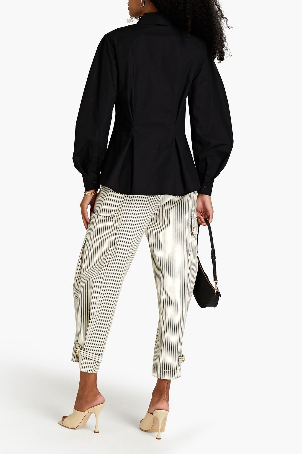 ALBERTA FERRETTI Pleated stretch-cotton poplin peplum shirt