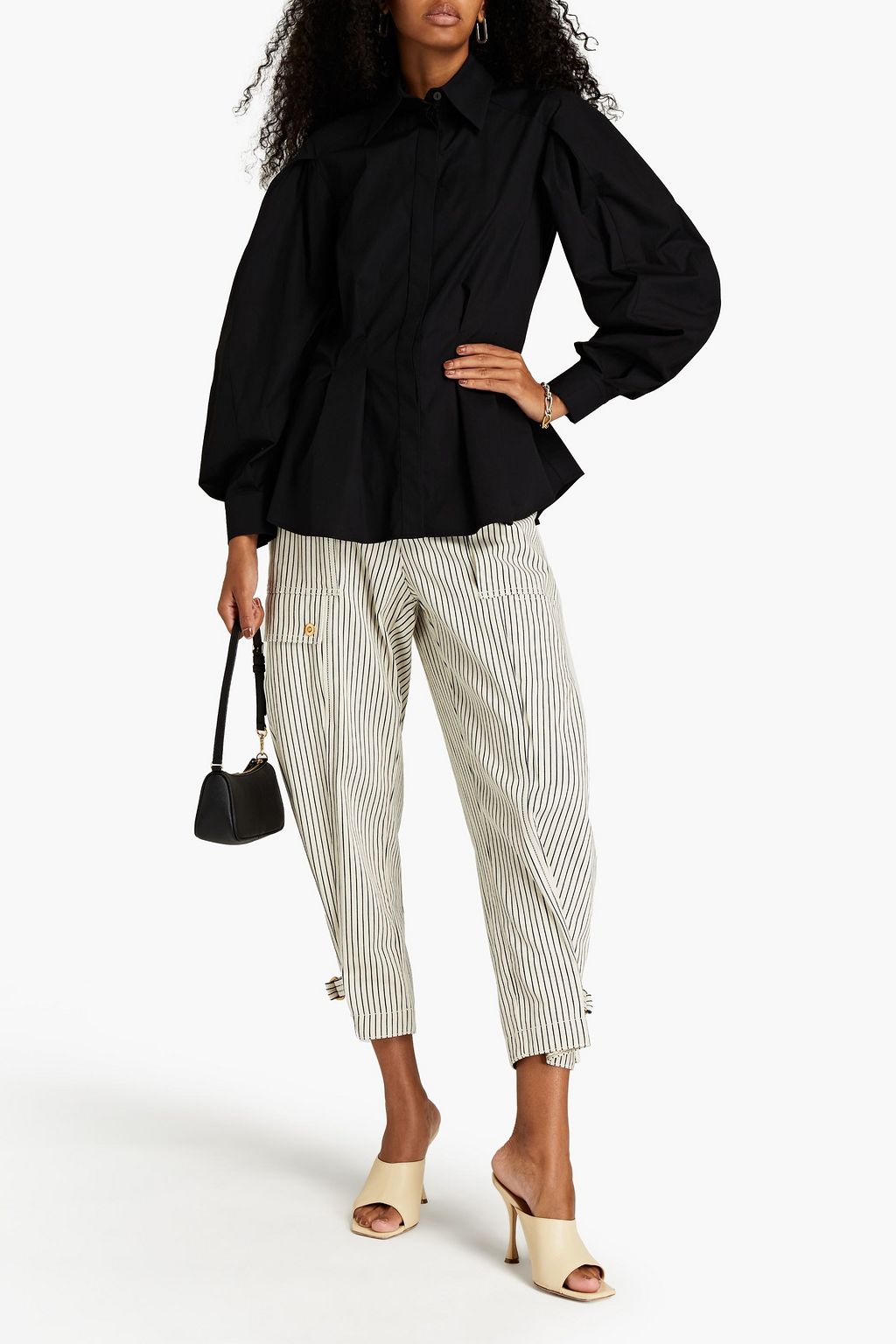 ALBERTA FERRETTI Pleated stretch-cotton poplin peplum shirt