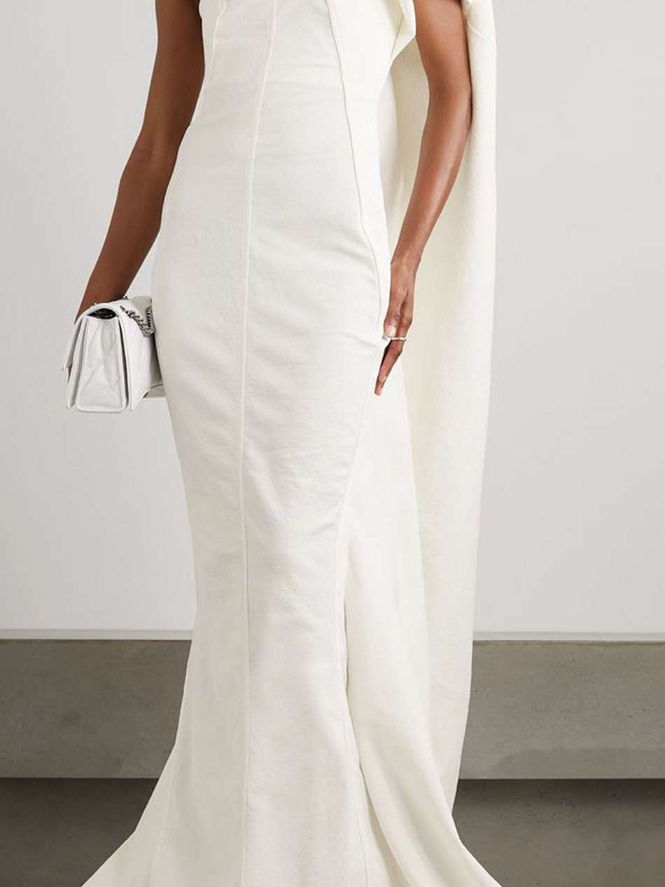 aphrodite cape-effect cotton-blend gown