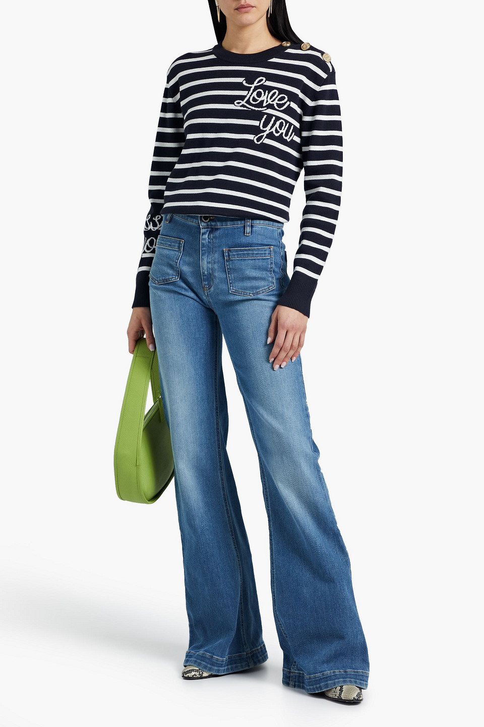 Red Valentino Faded High-rise Flared Jeans In Mid Denim